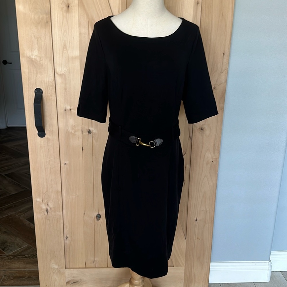 Banana Republic Belted Black Dress 3/4 Length Sleeve Sz 12